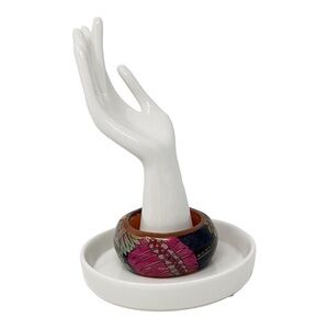 Wide Lucite & Floral Fabric Bangle Bracelet Multicolor